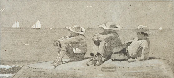 Tres chicos en un bote varado